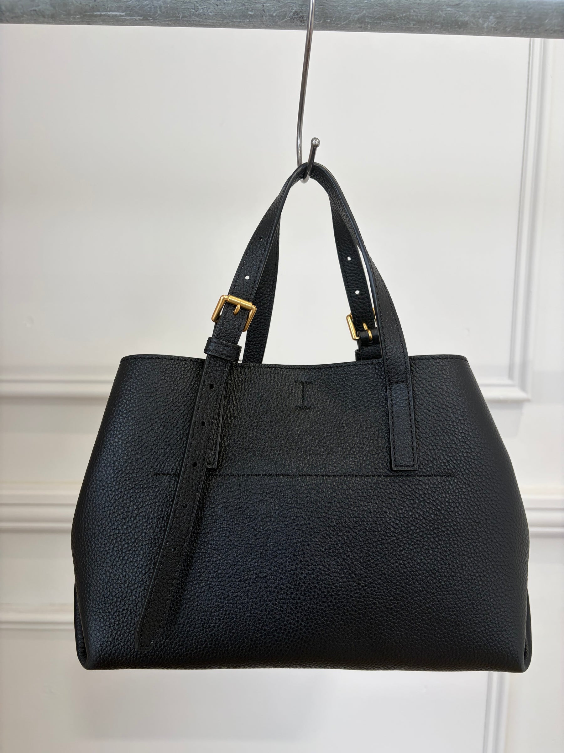 Oroton Black Grained Leather Mini Tote