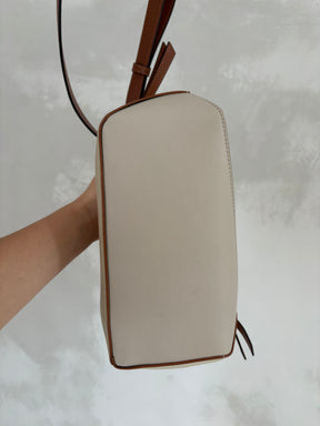 Loewe Cream, Grey and Tan Leather Puzzle Edge Medium Bag with Braided Handle