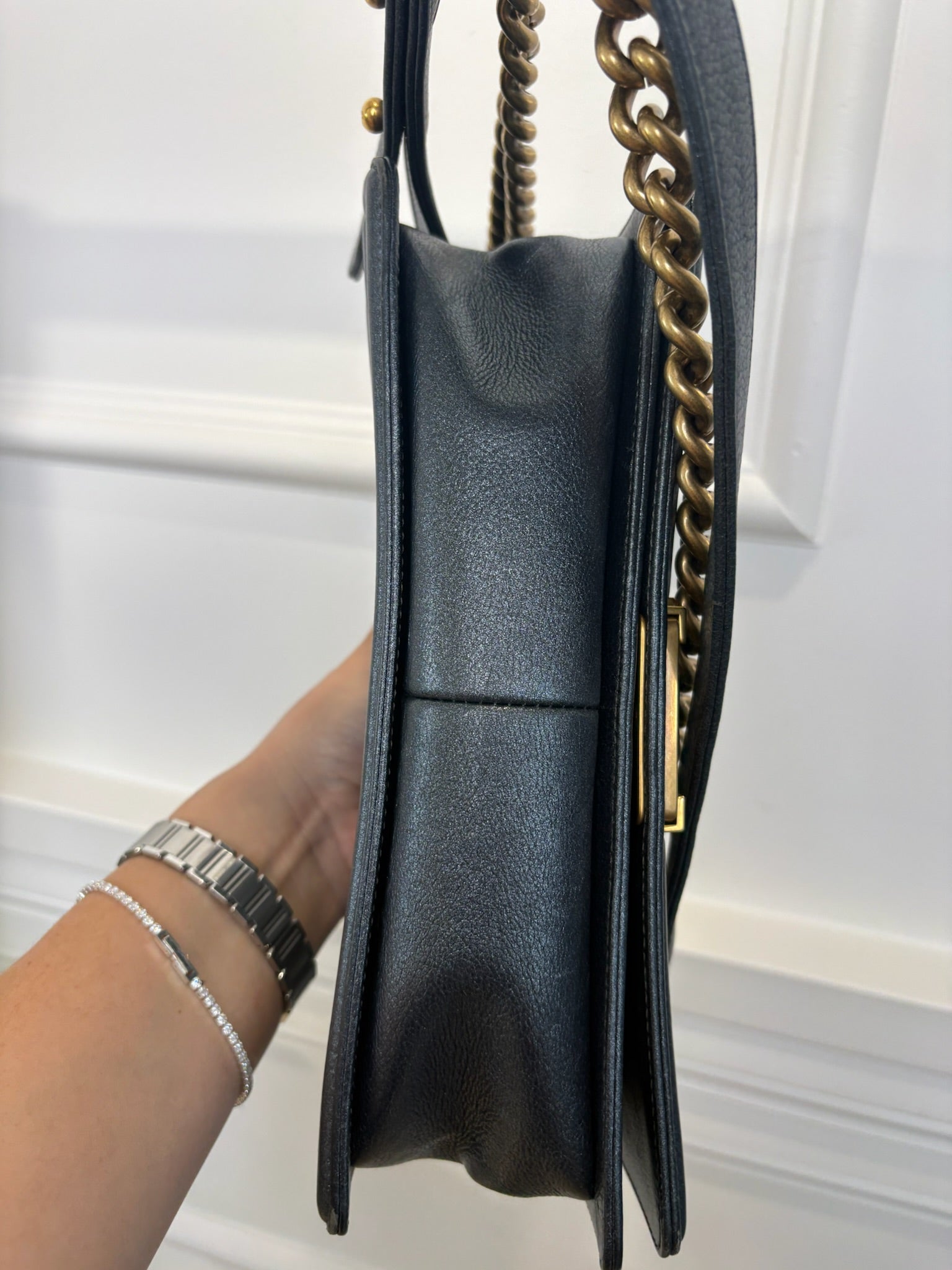 Chanel Charcoal Metallic Leather Old Medium Boy Bag
