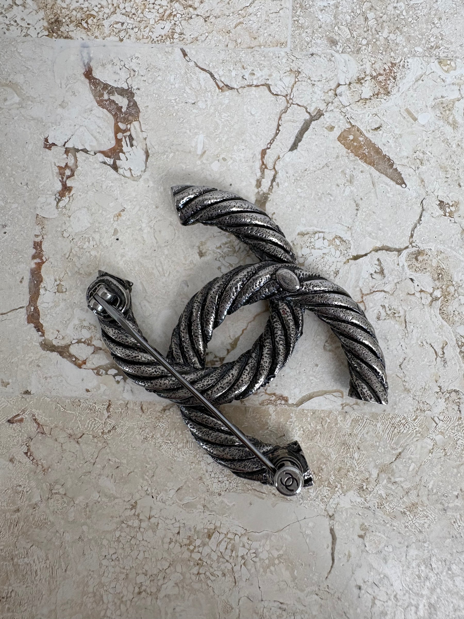 Chanel Pewter CC Brooch