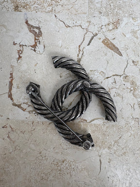 Chanel Pewter CC Brooch