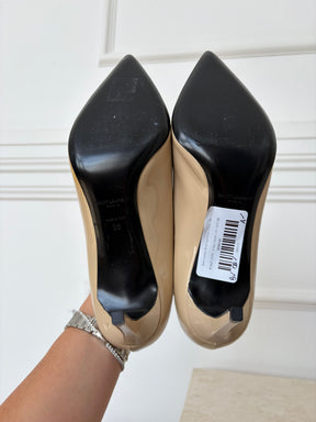 Saint Laurent Beige Low Patent Pumps, 39