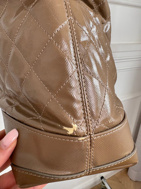 Chanel Taupe Quilted Coated Canvas Shoulder Tote