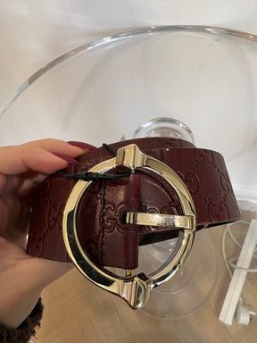 Gucci Monogram Brown Leather Belt Gold Hardware, 90cm