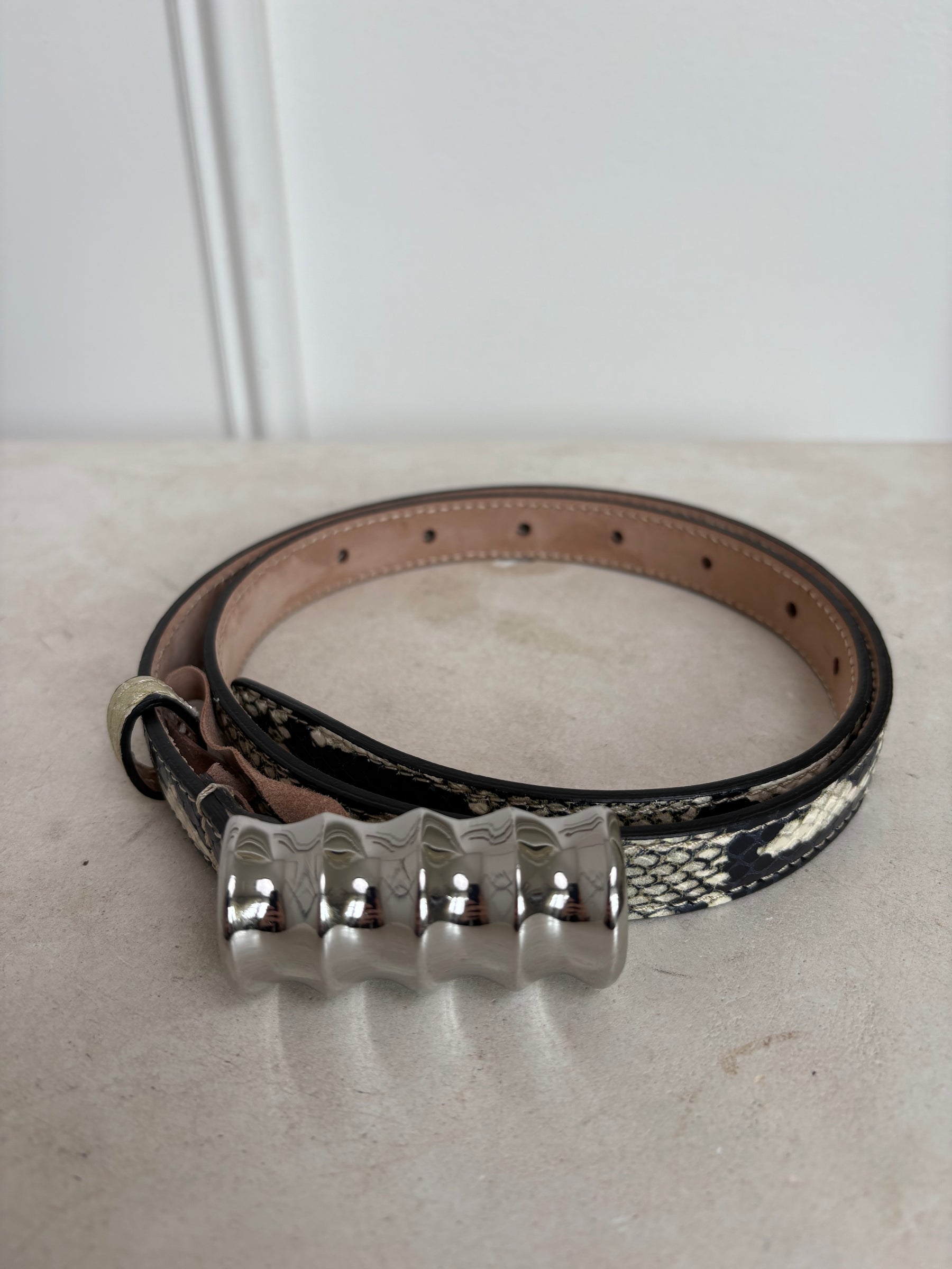 Khaite Juliua Python Print Silver Buckle belt, XS/S