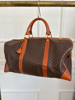 Celine Triomphe Canvas and Tan Leather Trim Duffle Bag