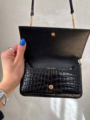 YSL Black Croc Embossed Monogram WOC