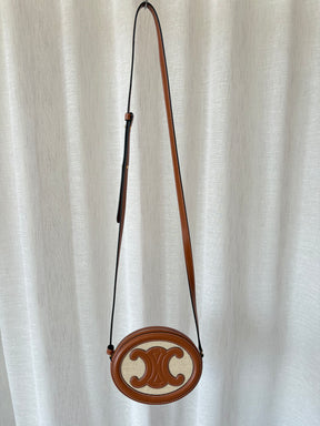Celine Tan Leather and Canvas Oval Triomphe Bag