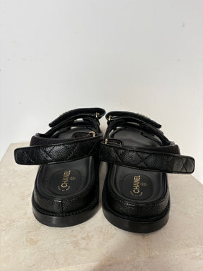 Chanel Black Caviar Leather Dad Sandals, 40 C