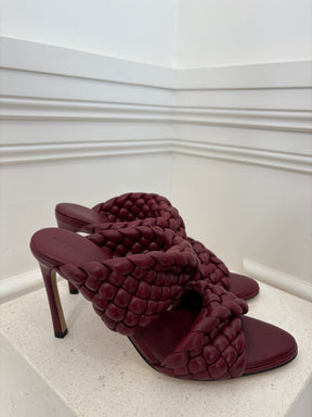 Bottega Veneta Burgundy Woven Heeled Mules, 41