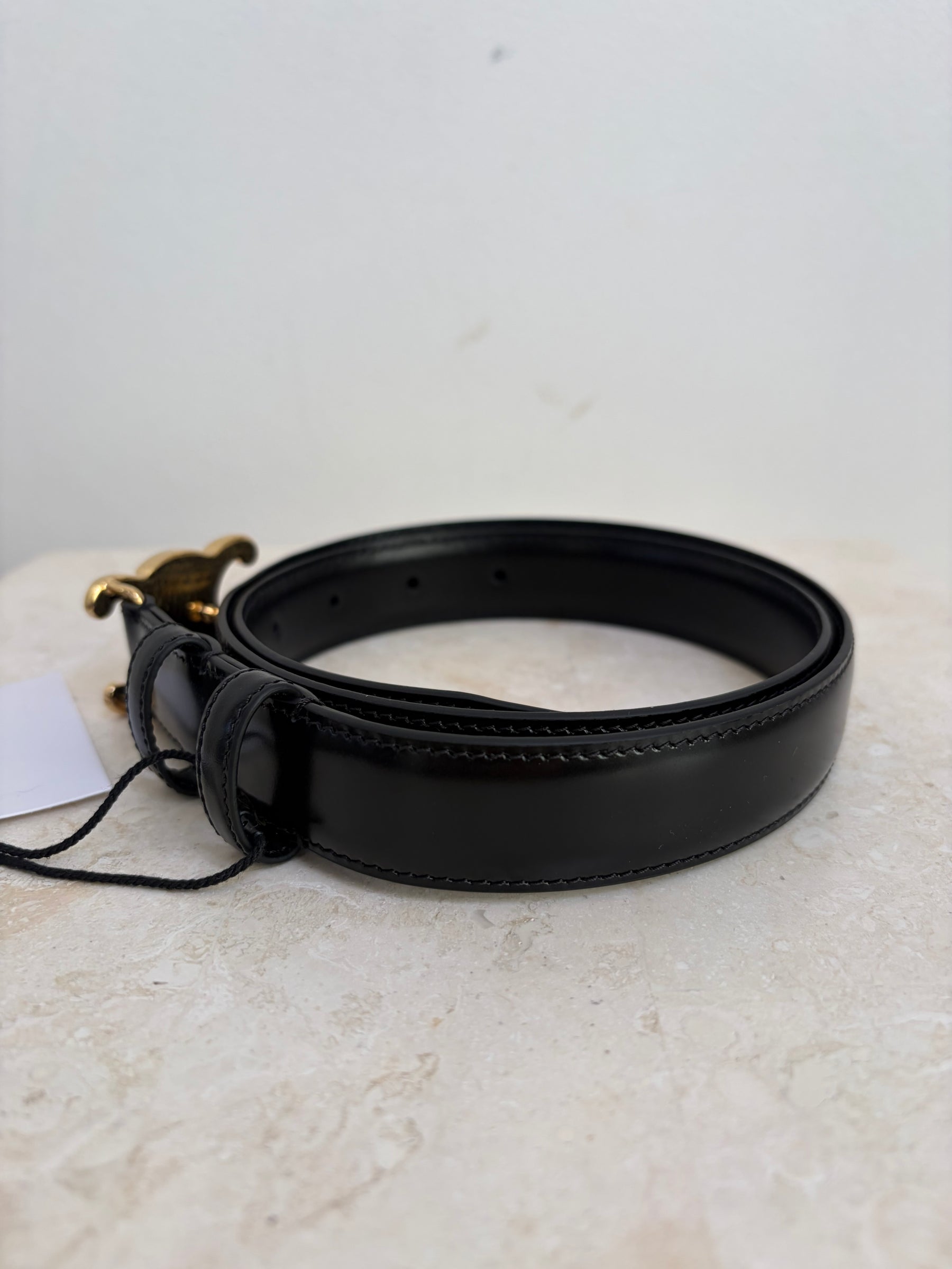 Celine Black Leather Triomphe Belt, 80