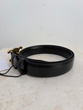 Celine Black Leather Triomphe Belt, 80