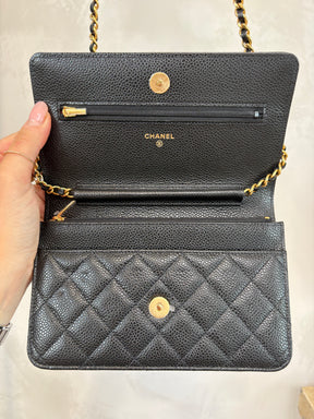 Chanel Caviar Leather Wallet On Chain Black Gold Hardware