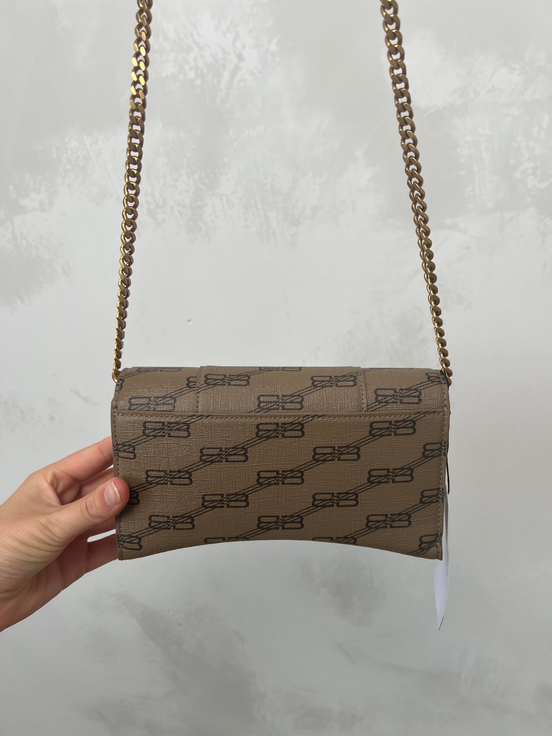 Balenciaga Taupe and Black Leather Monogram Hourglass Mini Bag