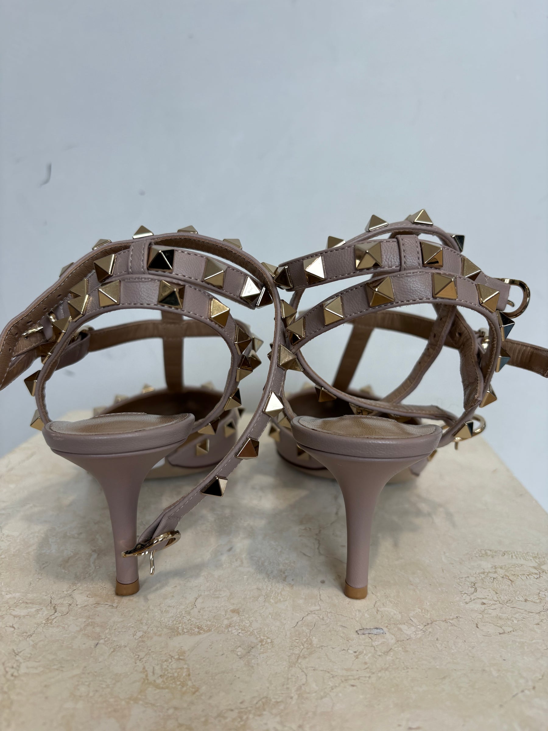 Valentino Garavani Beige Rockstud Caged Pumps, 37