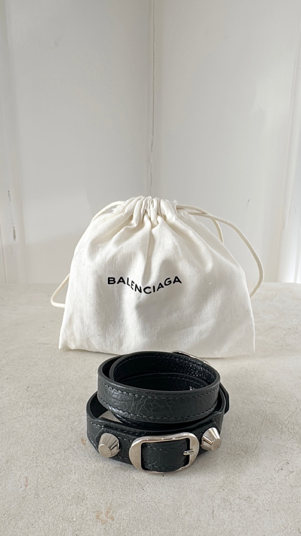Balenciaga Charcoal Leather City Wrap Bracelet, M