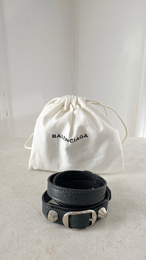 Balenciaga Charcoal Leather City Wrap Bracelet, M