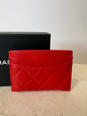Chanel Red Leather Logo Card Holder