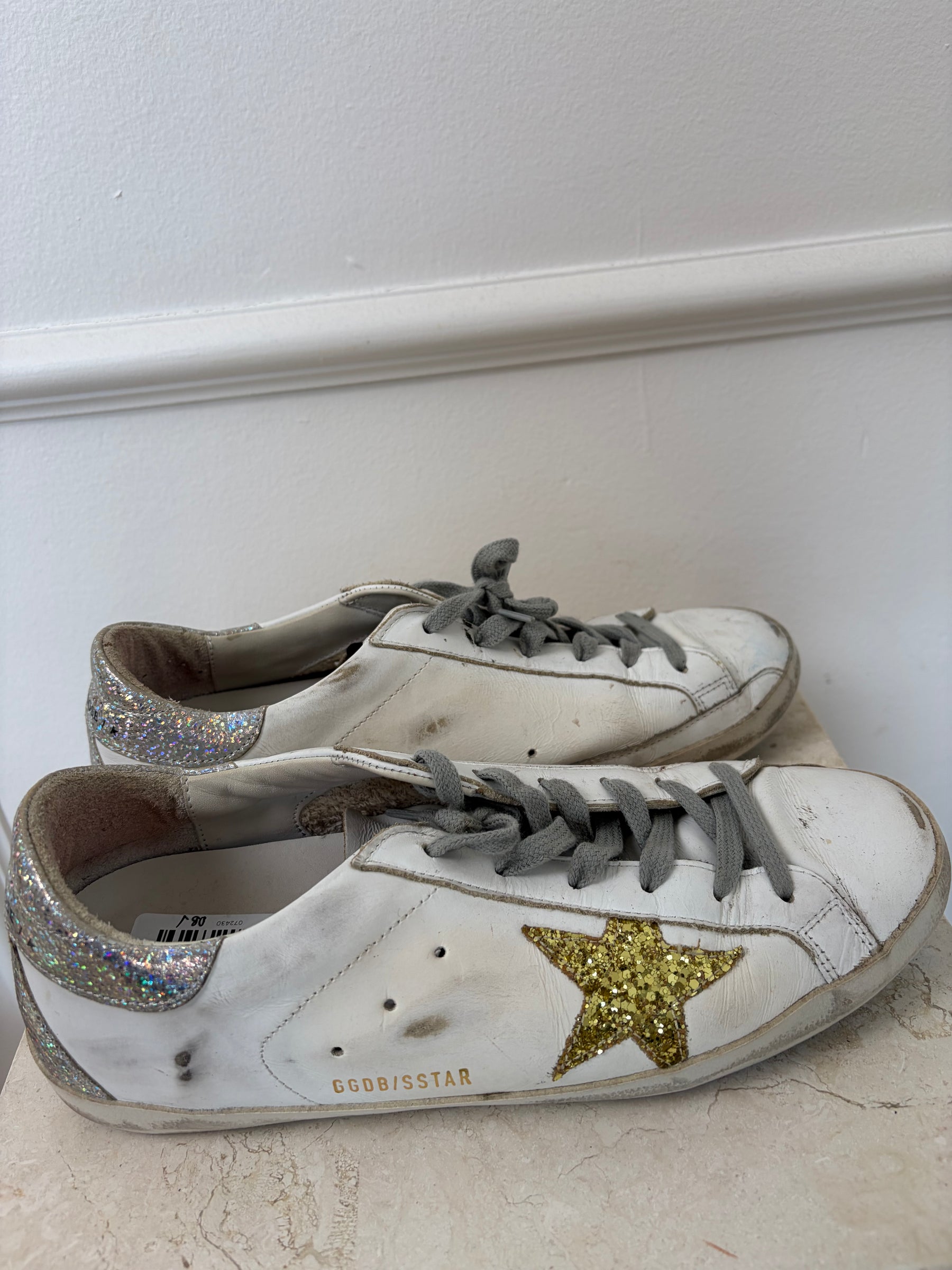 Golden Goose White and Gold and Silver Superstar Sneaker, 41