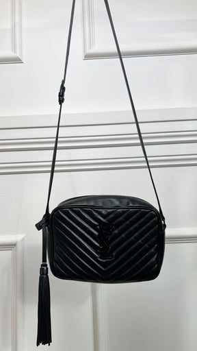 Saint Laurent Black Leather Chevron Quilted Lou Camera Bag