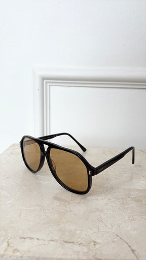 Gucci Black Yellow Lens Oversized Aviator Sunglasses
