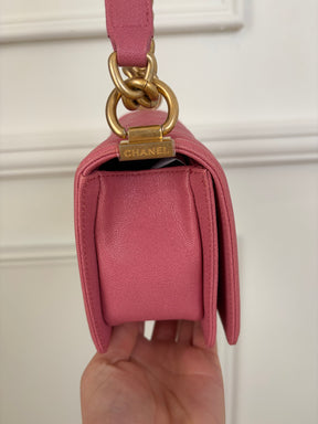 Chanel Pink Chevron Quilted Caviar Leather Small Boy Bag