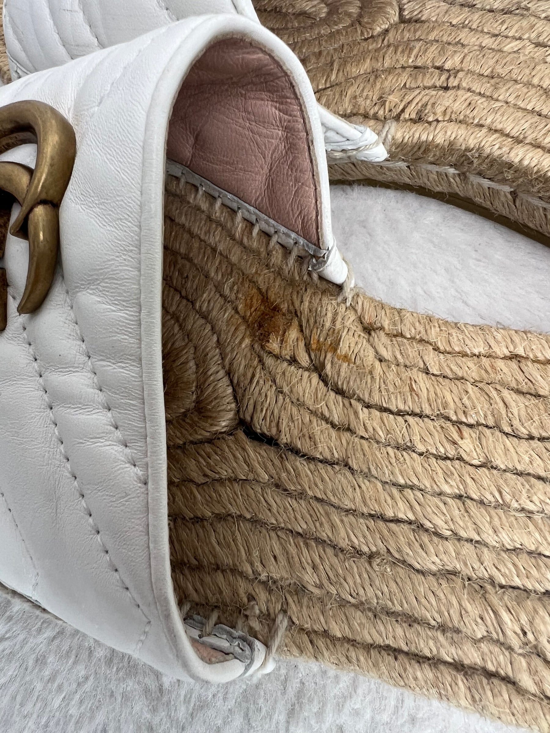 Gucci White Marmont Espadrille Slide, 40.5