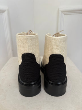 Chanel Ivory Tweed and Black Combat Boots, 36.5 C