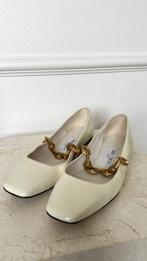 Jimmy Choo Diamond Tilda Soft Patent Flats In Latte, 37.5