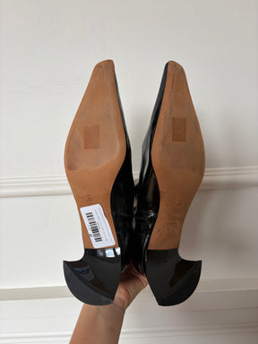 Tibi Black Patent Leather Pointed Ankle Boot, 37.5
