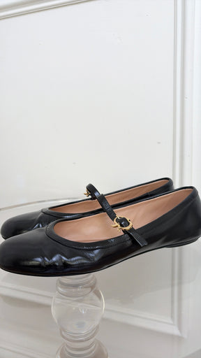 Gianvito Rossi Black Patent Leather Ballet Flats, 37.5