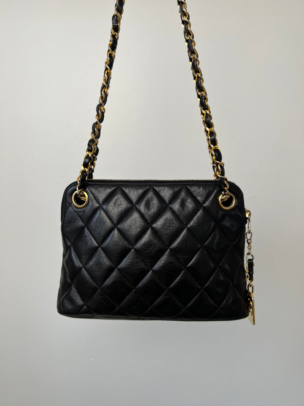 Chanel Black Leather Vintage Quilted Dome Bag