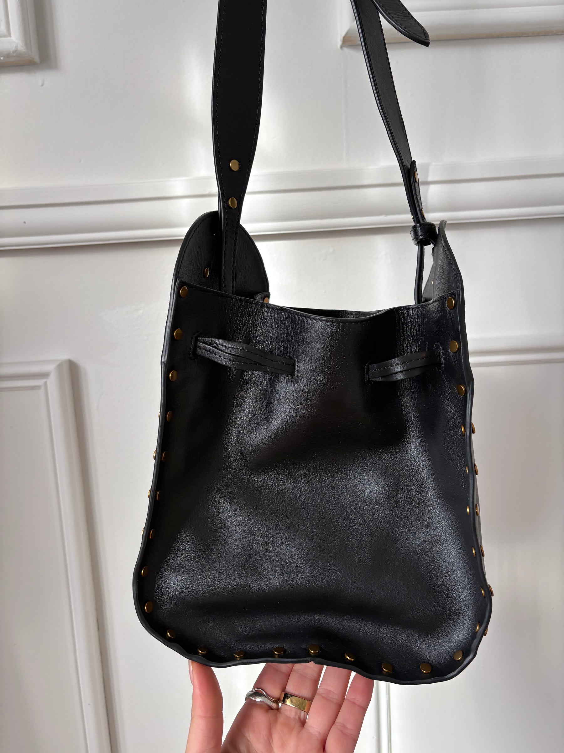 Isabel Marant Black Leather Studded Silao Bucket Bag