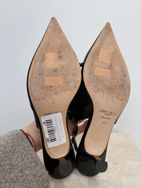 Jimmy Choo Black Patent Sling Backs, 39