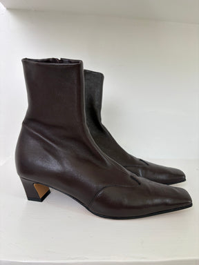 Khaite Brown Leather Ankle Boots, 37