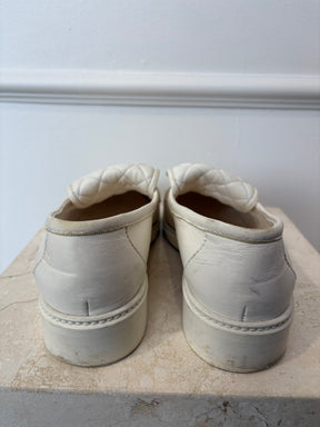 Chanel Turnlock Loafers In White, 42