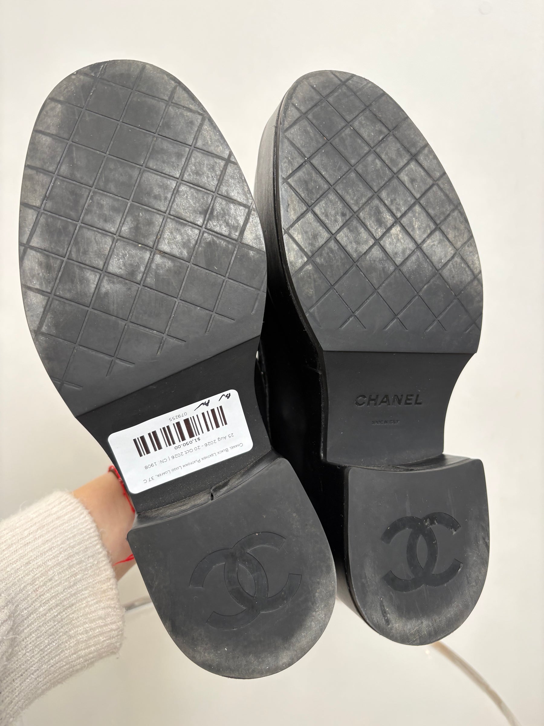 Chanel Black Leather Platform Logo Loafer, 37 C