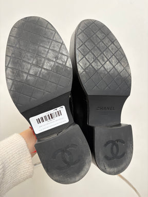 Chanel Black Leather Platform Logo Loafer, 37 C