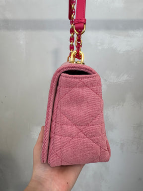 Dior Pink Denim Macrocannage Medium Caro Bag