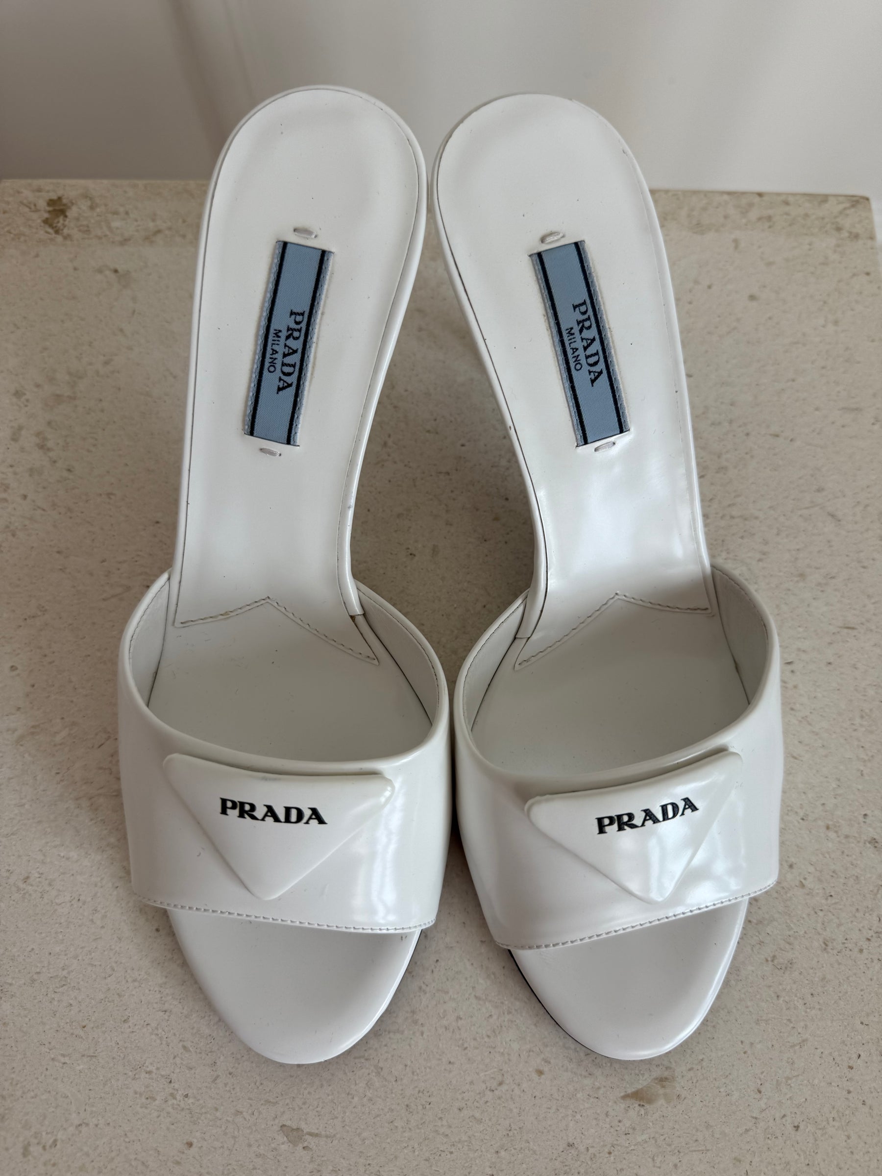 Prada White Logo Mules, 37