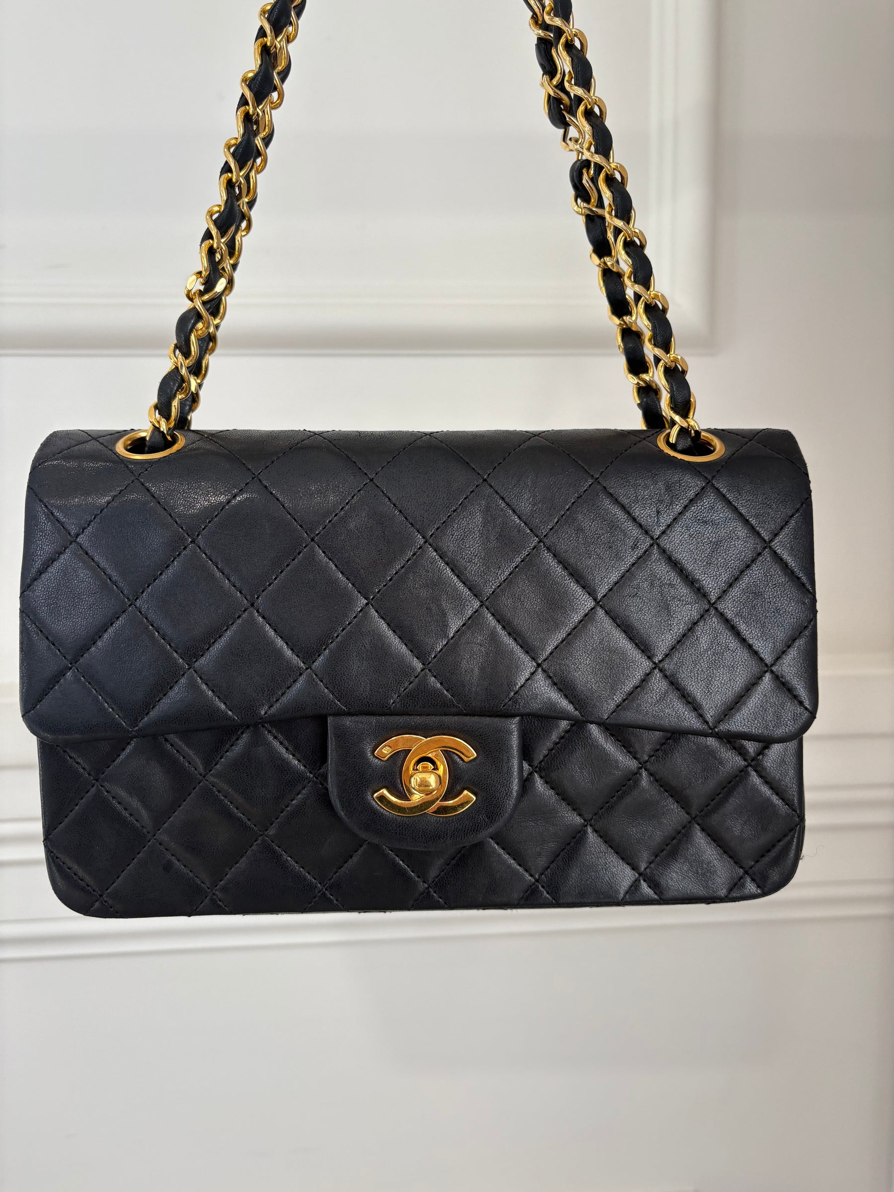 Chanel Vintage Black Flap Bag 24k Gold Hardware Small