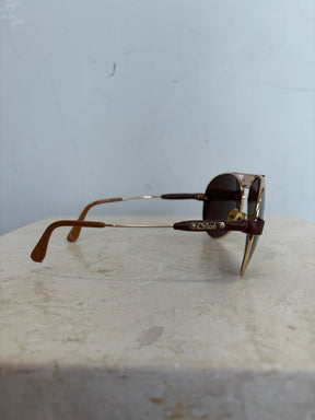 Chloé Gold and Leather Logo Arm Aviator Sungalsses