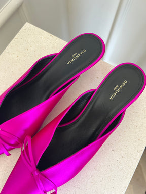 Balenciaga Pink Satin Knife Back Mules, 39