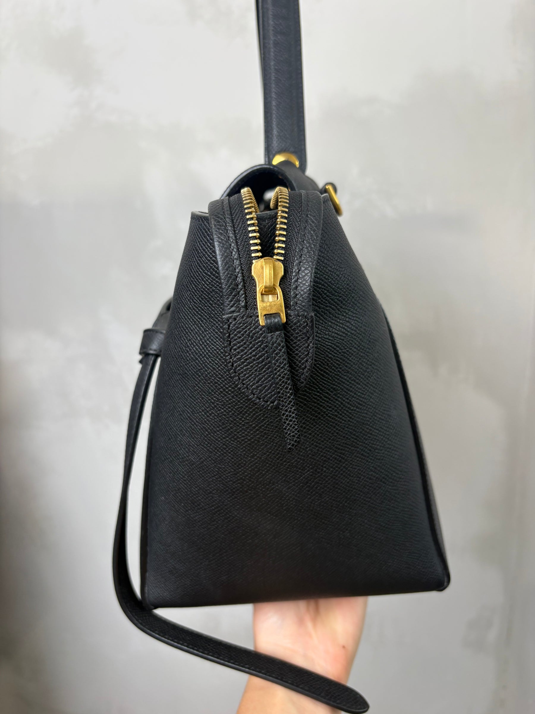 Celine Black Grained Leather Small Belt Bag