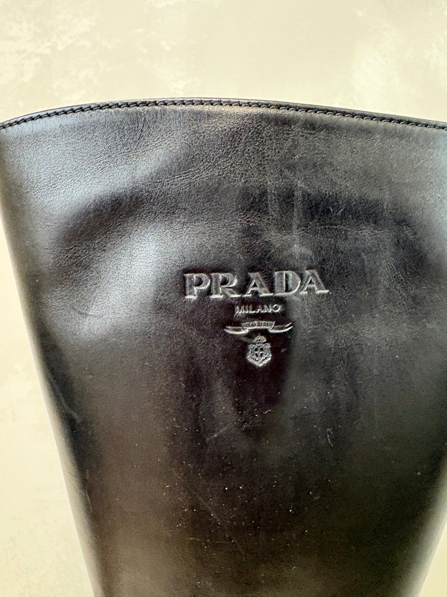 Prada Black Leather Knee High Boots, 40