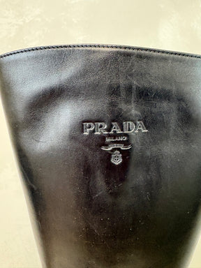 Prada Black Leather Knee High Boots, 40