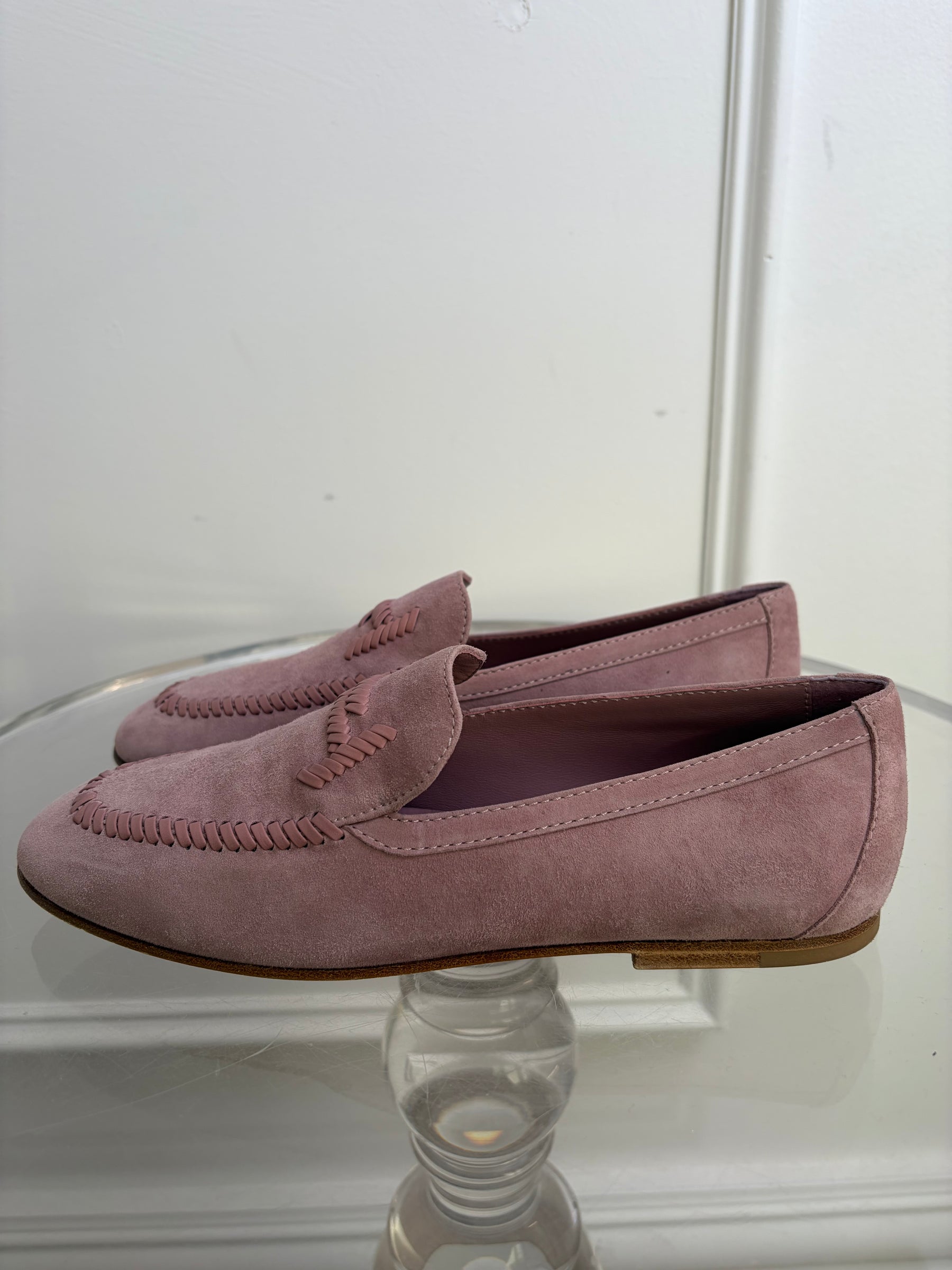 Tod's Musk Suede Whipstitch Logo Loafer, 36