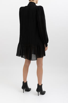 Pleat Dress With Studded Neck Tie