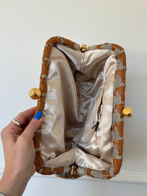 Maria La Rosa Dado Woven Clutch In Rust
