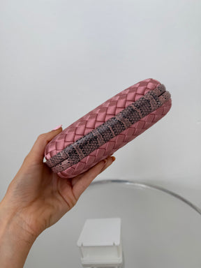 Bottega Veneta Musk Woven Silk Python Trim Knot Clutch
